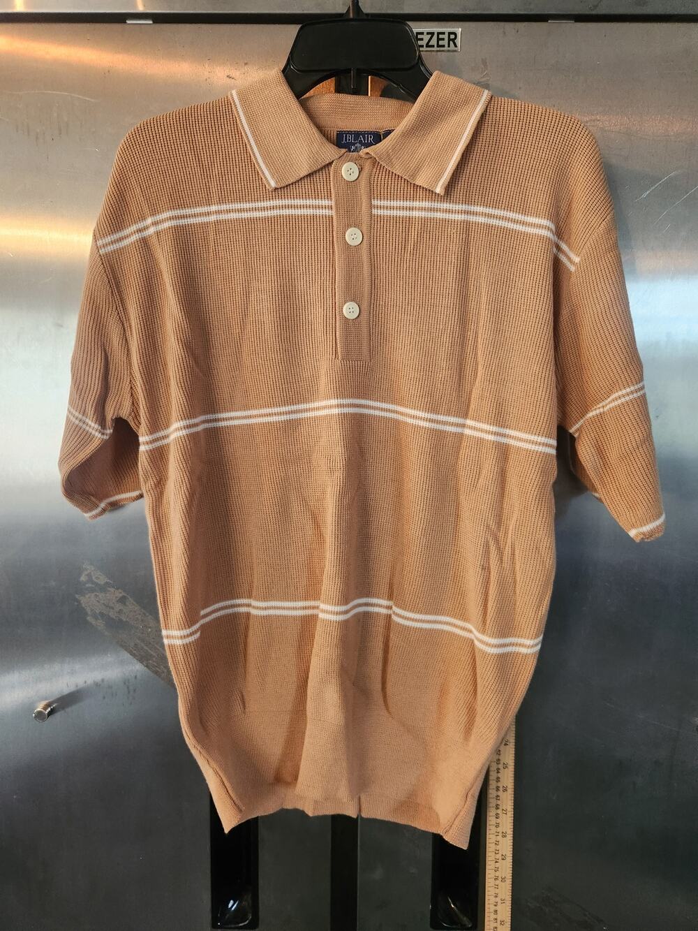 Vintage J.Blair Tan Striped Quarter Button Acrylic Sweater Men's Size Large